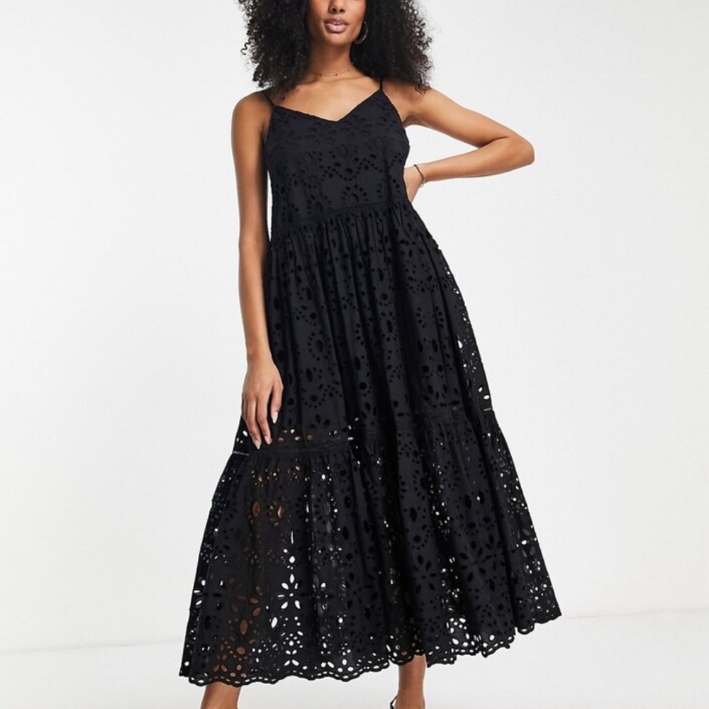 Like New ASOS Design black brocade lace midi dress